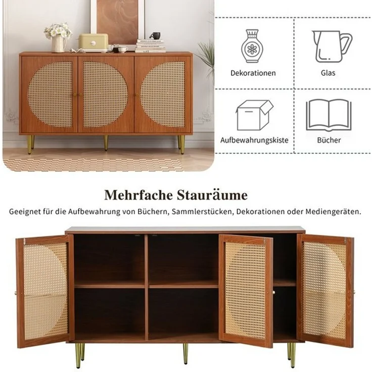 BlingBin Sideboard Kommode Highboard (1 St), mit 3 Rattan verzierten Türen – Bild 4