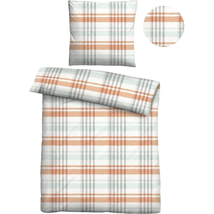 Traumhaft schlafen - Castell - Markenbettwäsche Baumwoll Seersucker Bettwäsche 0020373 KARO, nektarine, 1x 135x200 cm + 1x 80x80 cm – Bild 5