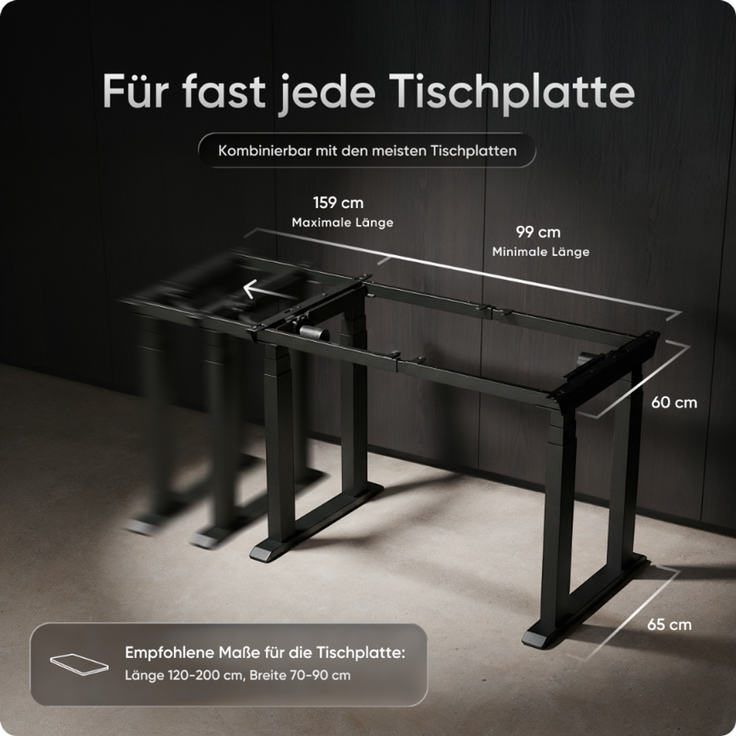 DESKSPACE Höhenverstellbarer Schreibtisch elektrisch mit leisem Dual-Motor – stabiles 4-Bein-Gestell (Schwarz Gestell) – Bild 8