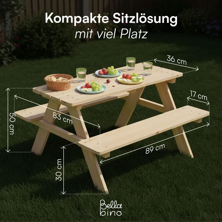 Bellabino 'Inny' Sitzgarnitur für Kinder, Kiefer massiv, natur unbehandelt, 50x83x89 cm, Kindersitzgarnitur für 4 Personen, ab 2 Jahren – Bild 7