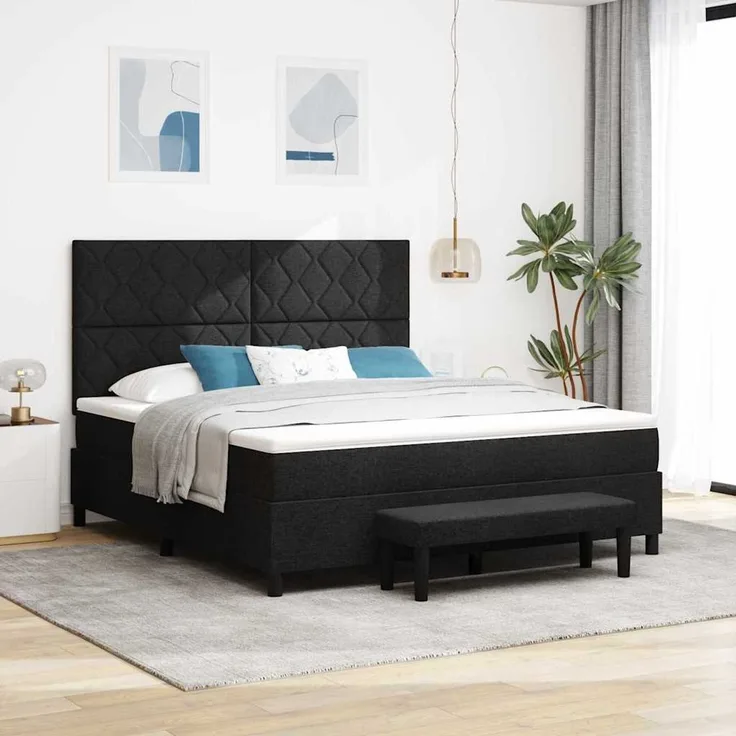 vidaXL Boxspringbett mit Kopfteil Schwarz 180 x 200 cm Stoff 3344165