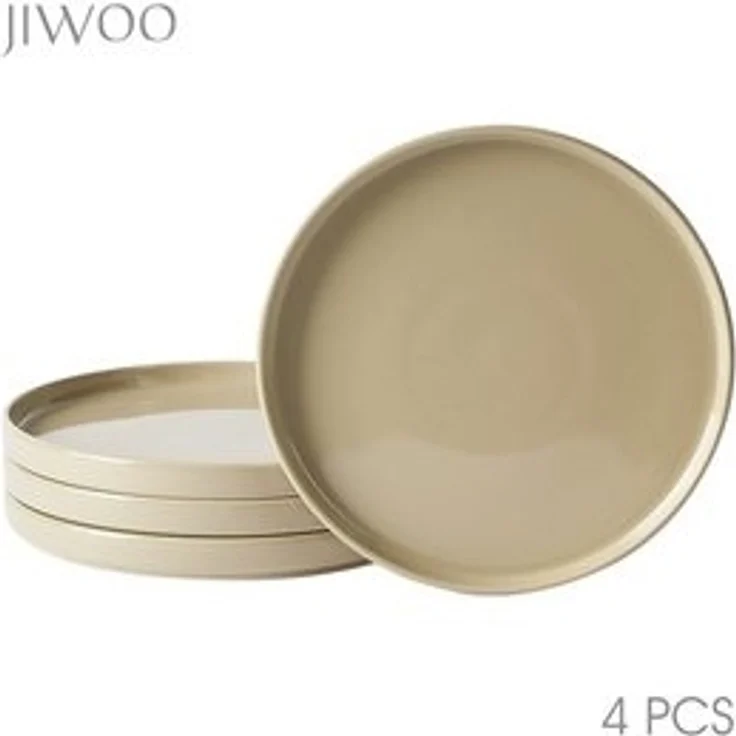JIWOO Teller 4er Ø20,5cm,Frühstücksteller Steakteller Pastateller Brotteller Plate, (4 St), Keramik Hochwertiges Tellerset Braun Mikrowellen spülmaschinenfest – Bild 6