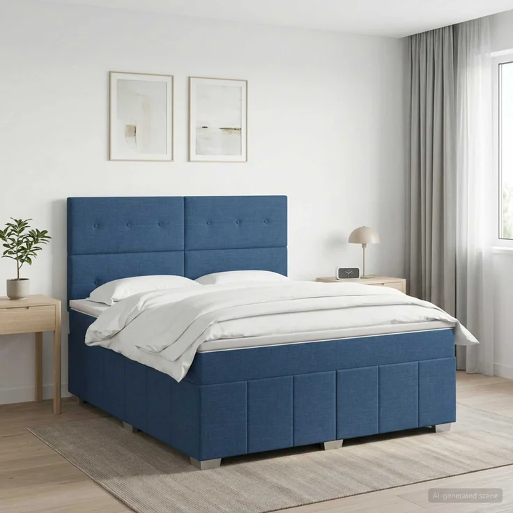 vidaXL Boxspringbett mit Matratze mit Kopfteil Blau 140 x 190 cm Stoff 3454140 – Bild 1