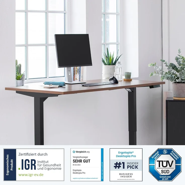 Desktopia Pro X - Elektrisch höhenverstellbarer Schreibtisch / Ergonomischer Tisch mit Memory-Funktion, Nussbaum, Gestell Grau, 120x80 cm – Bild 2