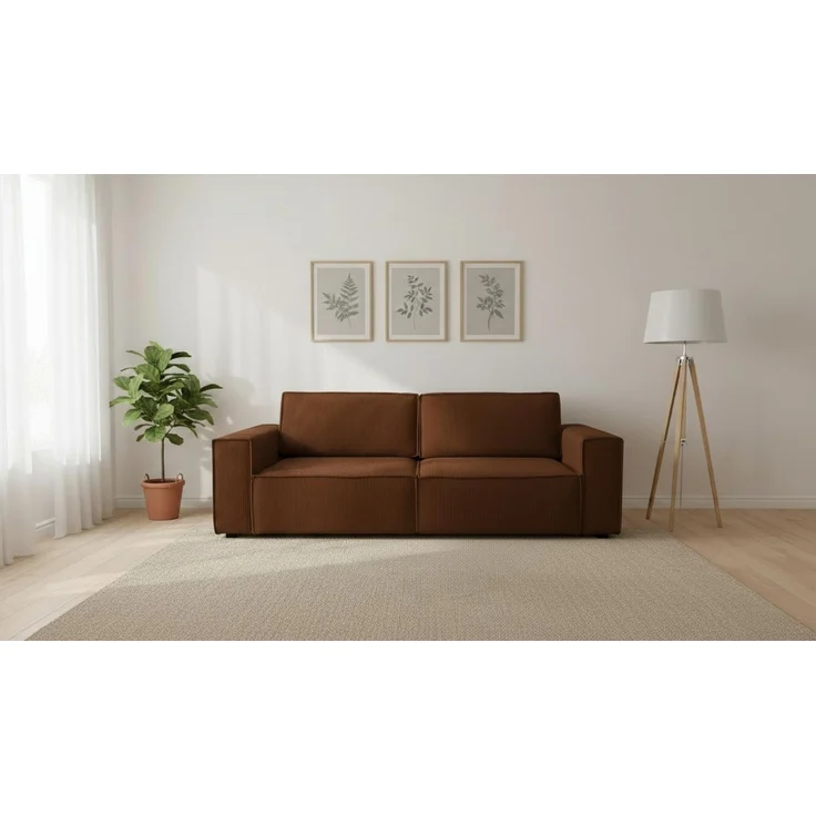 Wohnero24 Schlafsofa HIRA 240x102 cm – Premium Cord Sofa Karamellbraun mit Schlaffunktion 191x152 cm & Bettkasten – Bild 3