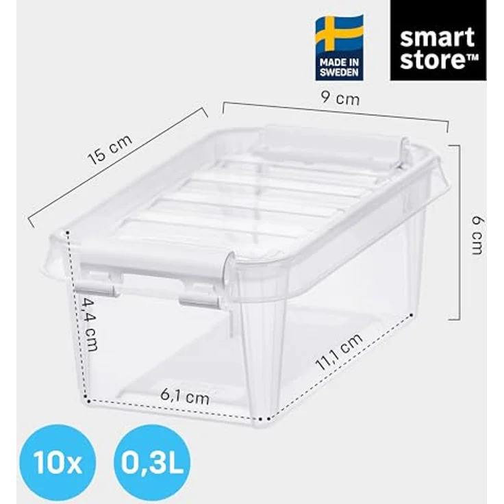 SmartStore - 10x kleine Aufbewahrungsboxen mit Deckel Classic 0,3L (15 x 9 x 6 cm) | Stapelbare Box mit Deckel | Lebensmittelechte Kunststoffbox | Kleine Plastikbox mit Deckel & verstärkten Ecken – Bild 2