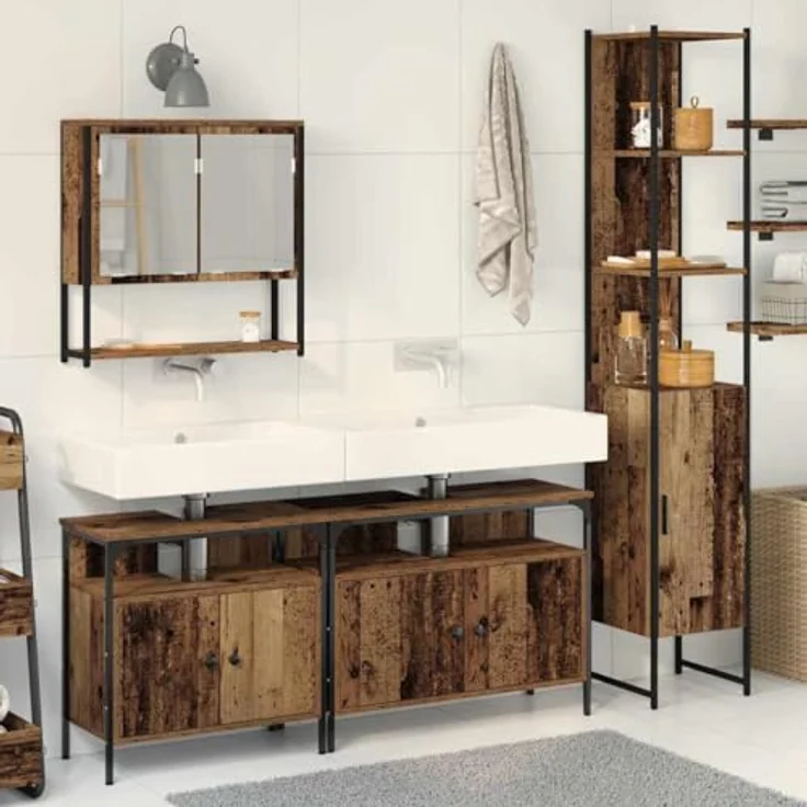 vidaXL Badezimmermöbel-Set mit Regal 4 pcs Altholz Holzwerkstoff 3332601 – Bild 3