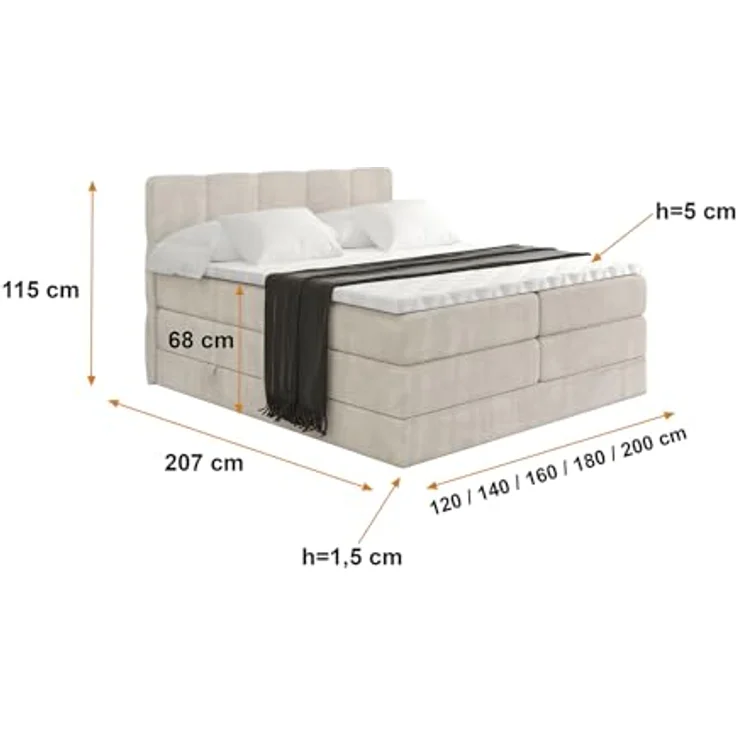 ALTDECOR Boxspringbett LIRO KING (Multipocket-Matratze H4, H3 Matratze Bonellfederung, Topper, Kopfteil) – Bild 3