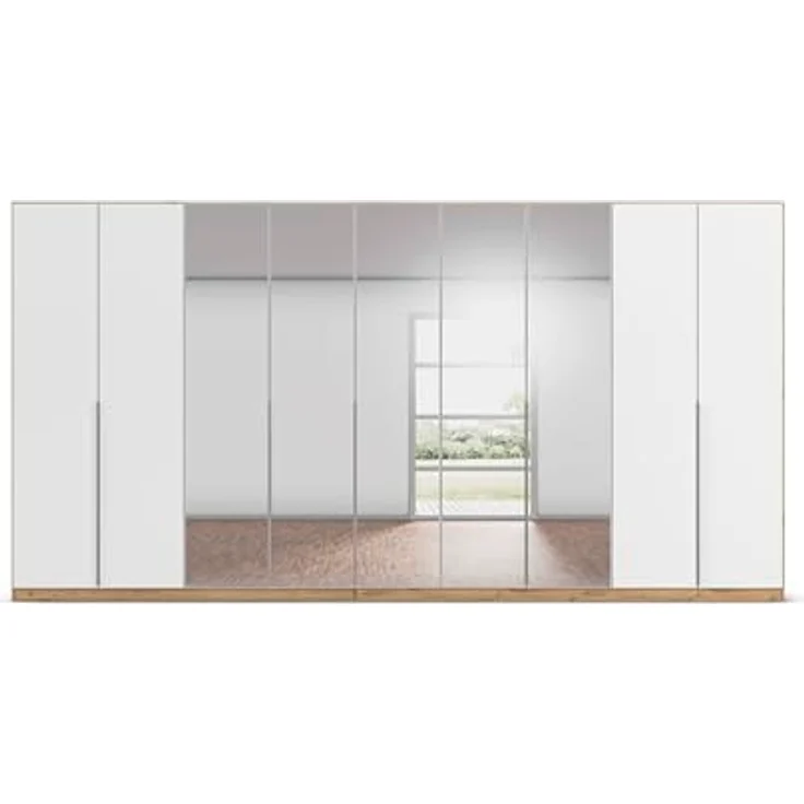 Rauch Möbel Alabama, Kleiderschrank für Schlafzimmer, Kinderzimmer, Wohnzimmer, Garderobe, Flur, 9-türig, Spiegel, mit Zubehör Basic, Farbe Weiß | Eiche Artisan, Breite 405 cm – Bild 8