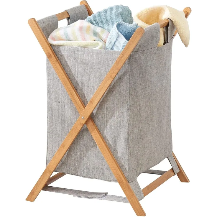 mDesign Faltbarer Wäschekorb Wäschebox Wäschesammler Bambus Polyester