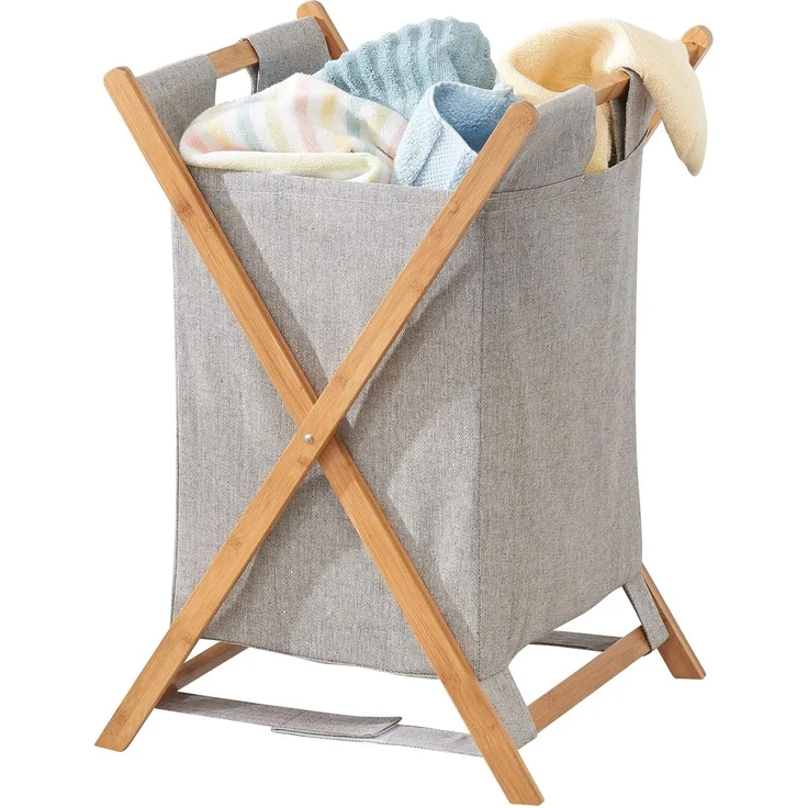 mDesign Faltbarer Wäschekorb Wäschebox Wäschesammler Bambus Polyester – Bild 1