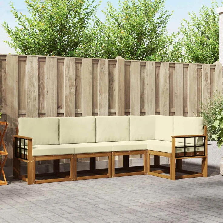 vidaXL Outdoor-Sofagarnitur 5 stk. 5-Sitzer Natur und Creme 3366403 – Bild 1