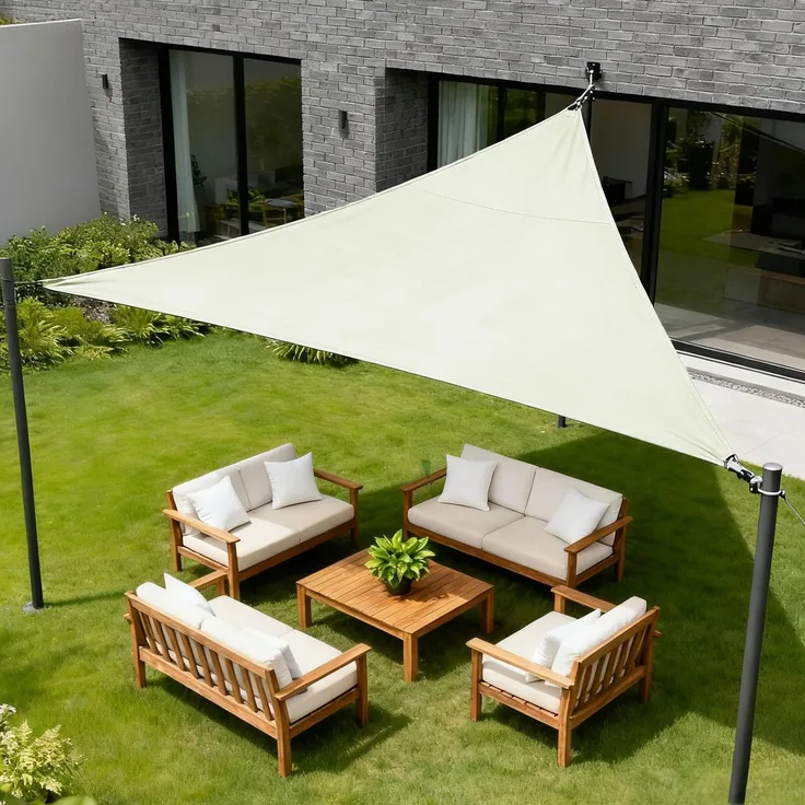 HENG FENG Sonnensegel Dreieckig 2.5 x 2.5 x 3.5 m | 95% UV-Schutz & Wasserdicht | Sonnenschutz aus 420D Oxford-Gewebe | Inkl. Montageseilen | Für Terrasse, Balkon, Garten im Außenbereich | Cremeweiß