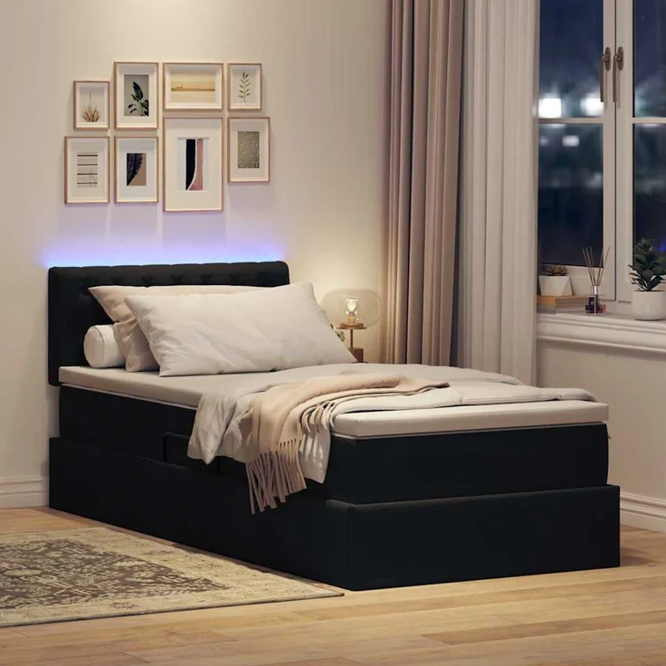 vidaXL LED-Speicherbett mit Matratze Schwarz 100 x 200 cm Samt 3371435 – Bild 5
