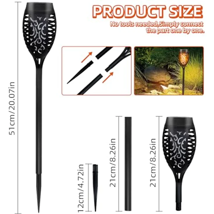 CNMTCCO Gartenleuchten Solar, 6er Set mit realistischem Flammeneffekt, IP65 wasserdicht, für Außenbereich und Rasenbeleuchtung – Bild 3