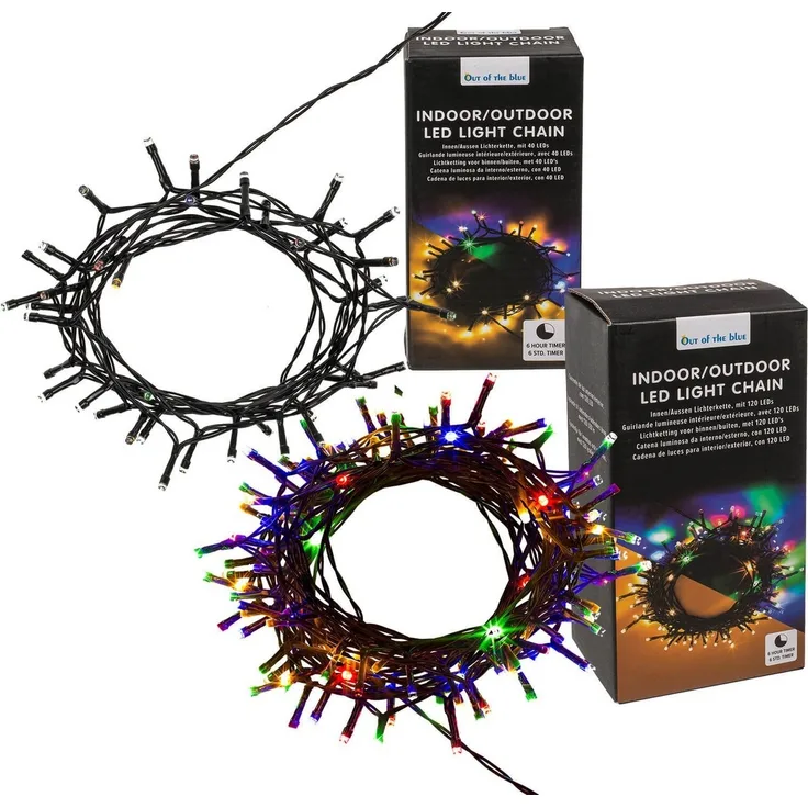 Out of the Blue LED-Lichterkette SET Innen Aussen Lichterkette 40+120 LEDs weiß+bunt mit Timer, 2er Set, 6-Stunden Timer, Weiß Bunt umstellbar, Batteriebetrieb