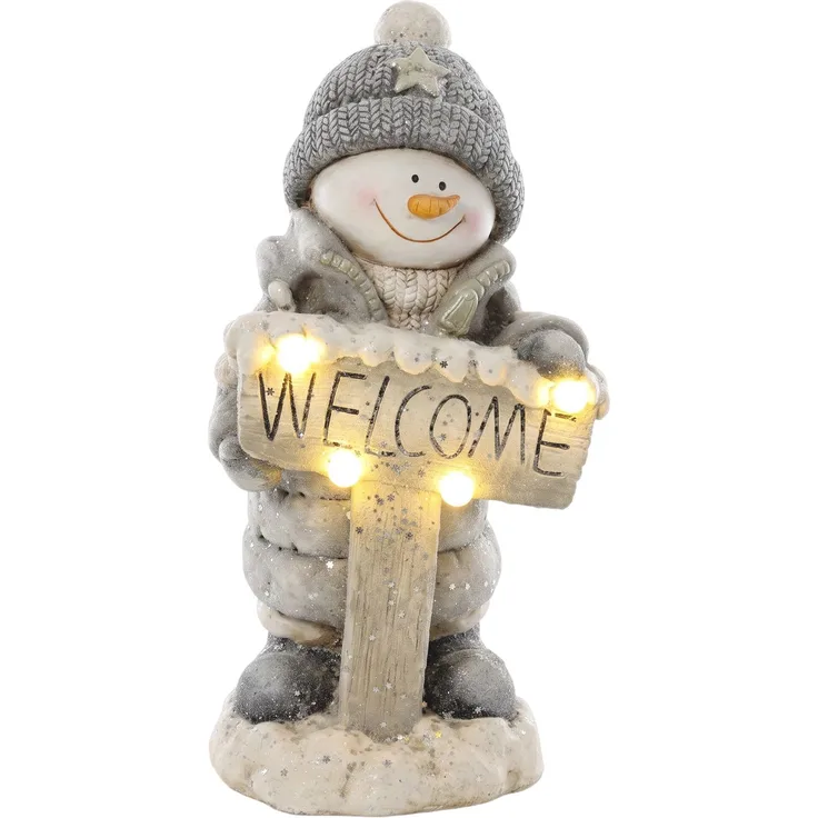HOMCOM Schneemann-Statue, Magnesiumoxid, Grau, 23 x 20 x 46 cm