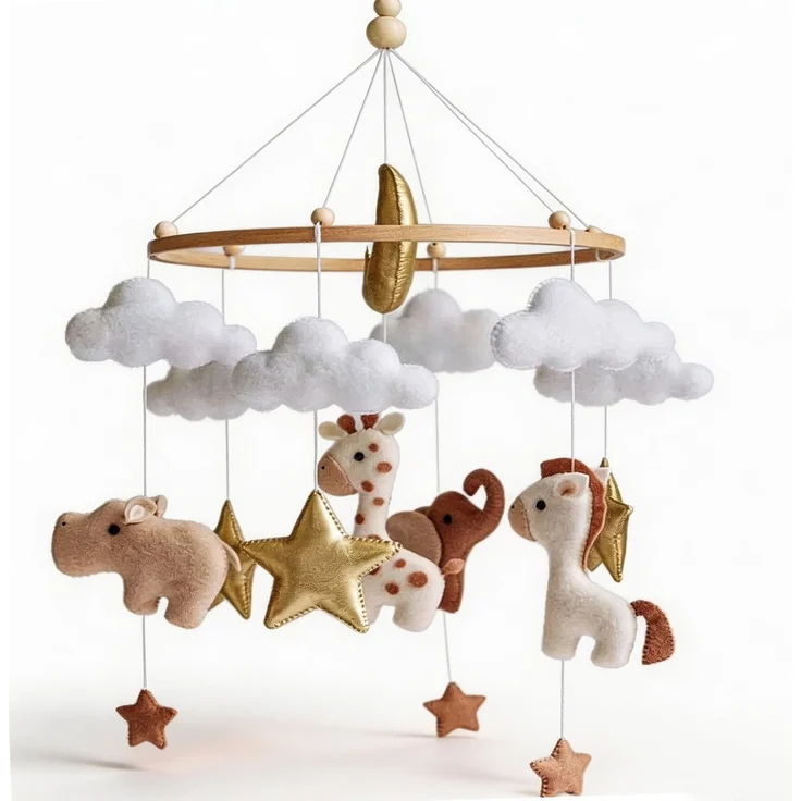 Herfair Natur Wald Baby Mobile,Handgefertigte Wolken Stern Baby Windspiele | Giraffe Elefant Nilpferd Pferd Mobile Baby Wickeltisch, Mobile Babybett Kinderzimmer Babyzimmer Deko,Geschenk für Baby