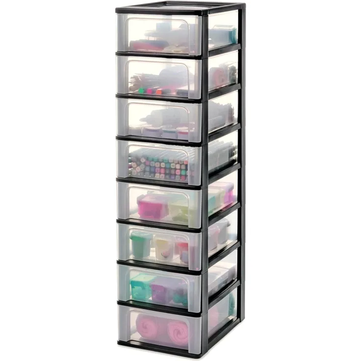 Iris Ohyama, Schubladenschrank, Schubladencontainer, 8 Schubladen mit 7 L, Format A4, durchsichtige Schubladen, Büro, Wohnzimmer - Organizer Chest OCH-2008 - Schwarz