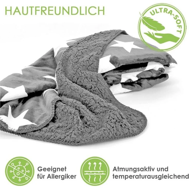 Wohndecke Dicke Soft Flanell Kuscheldecke Sterne Winterdecke, heimtexland, 150x200 I extra dick I warm I Sherpa Fell I kuschelig weich – Bild 2
