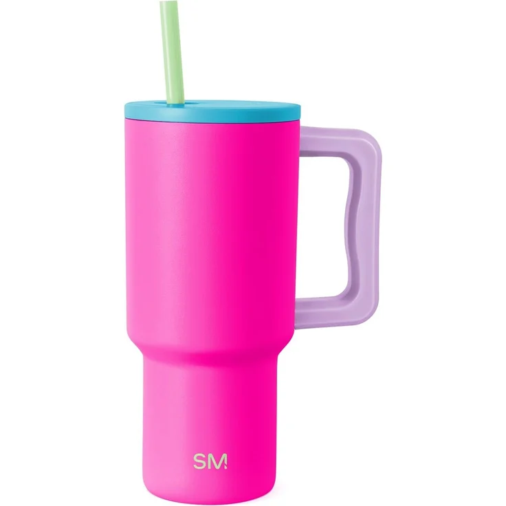 Simple Modern Thermobecher mit Strohhalm und Griff | Isolierter Edelstahl-Trinkbecher Eiskaffee-Reisebecher | Geschenke für Frauen und Männer | Trek | 890ml | 80s Mix