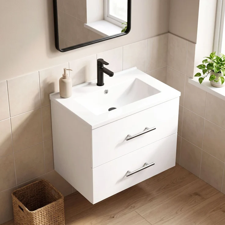 HOMCOM Waschtischunterschrank, Spanplatte, Keramik, Weiß, 61 x 40 x 48 cm – Bild 9