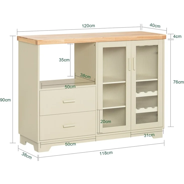 SoBuy FSB81-MI Sideboard, MDF, Lackiert, Cremeweiß, 120 x 90 x 40 cm – Bild 3