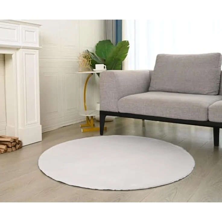 VIMODA Teppich Wohnzimmer Schlafzimmer Flauschig, kurzflorig – waschbar und Fußbodenheizung geeignet,Farbe:Creme;Maße:Ø 80 cm Rund – Bild 1