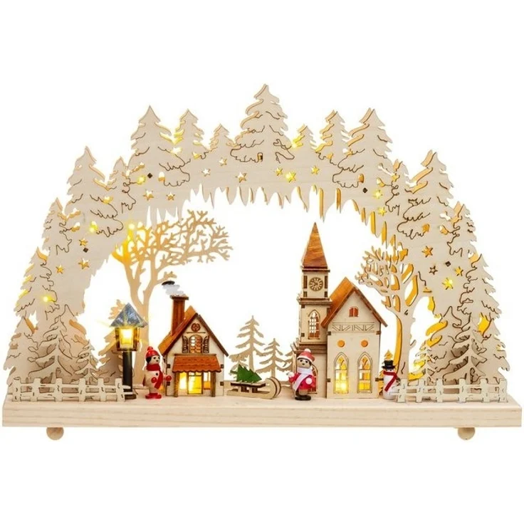 SIKORA Schwibbogen LB52 Holz Lichterbogen mit LED Beleuchtung Motiv Winterdorf B:43cm, inkl. Netzteil - sanft beleuchtet für sinnliche Weihnachten – Bild 4
