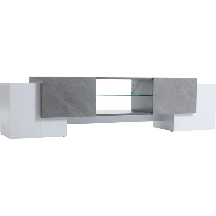 TV-Schrank Lowboard 180x40x46,5 cm mit LED-Beleuchtung & Bluetooth, Weiß/Grau – Bild 6