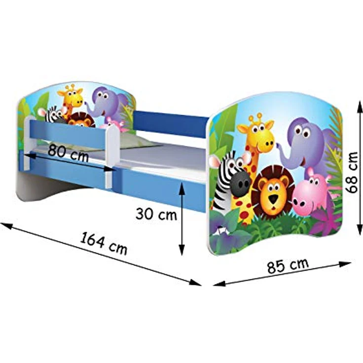 ACMA Kinderbett Jugendbett mit Einer Schublade und Matratze Blau mit Rausfallschutz Lattenrost II 140x70 160x80 180x80 (18 Pony Regenbogen, 160x80) – Bild 4