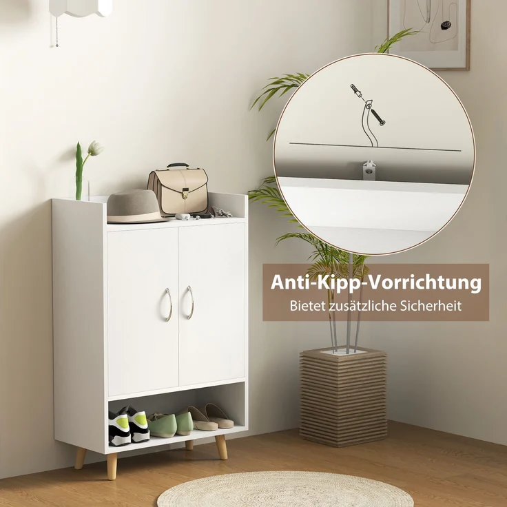 Schuhschrank Schuhkommode schmal 30cm mit Holztür 3 Regalen Massivholzbeinen kippfest – Bild 6