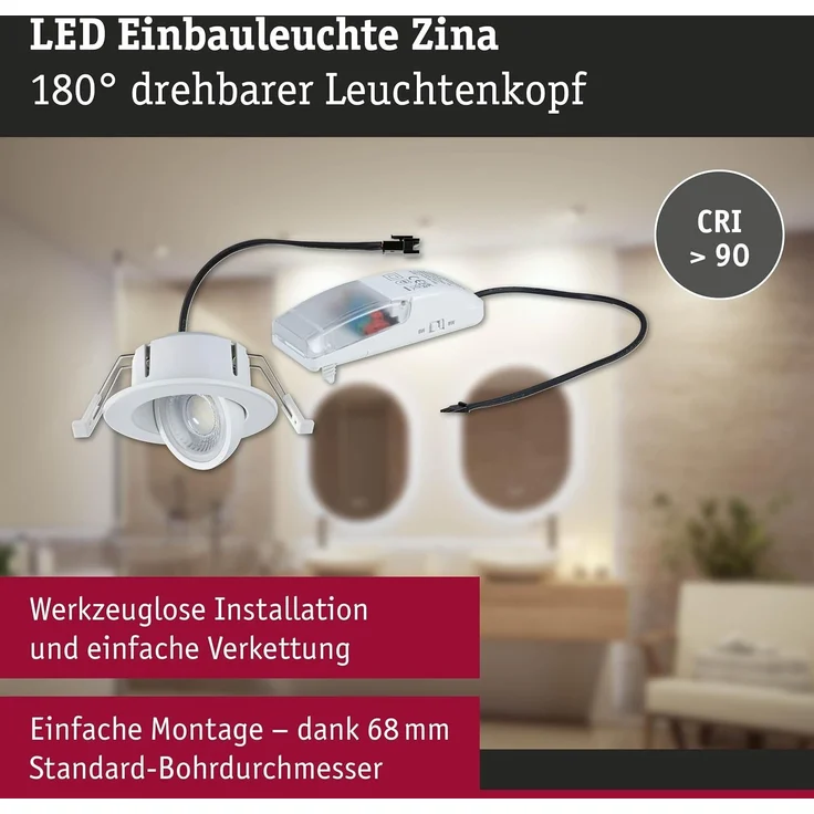 Paulmann LED-Einbauleuchte Zina 5/8 W Ø 9 cm dimmbar weiß matt – Bild 4
