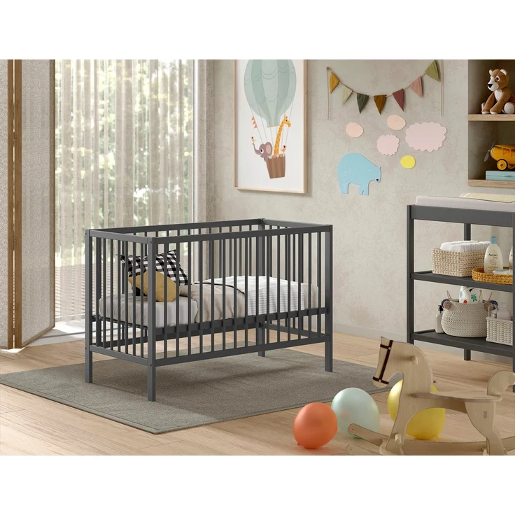Gitter-Babybett Dino 65.4 x 124.4 x 84.4 cm Buche Anthrazit – Bild 2
