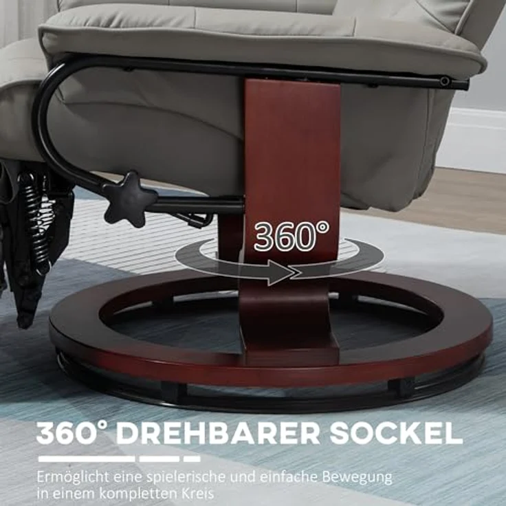HOMCOM Relaxsessel Drehbar Fernsehsessel mit Liegefunktion, TV Sessel mit Holzbeine (Liegesessel, 1-St, Fernsehsessel), für Wohnzimmer, Büro, Grau – Bild 6