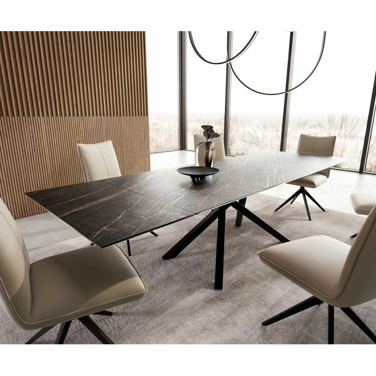 Esstisch Edge 200-300x100 Keramik Laminam®Noir Desir Braun Kreuzgestell Rechteck Schwarz ausziehbar – Bild 1