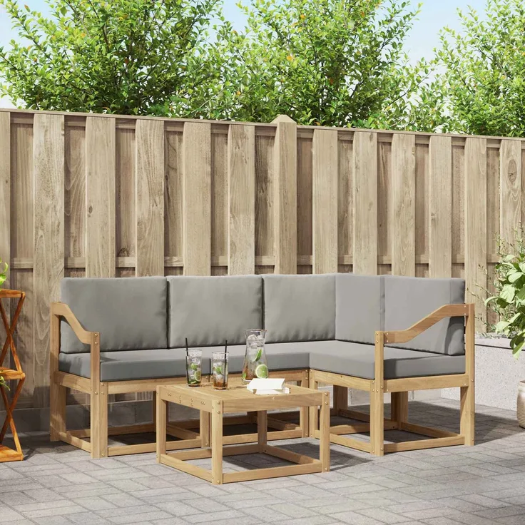 vidaXL Outdoor-Sofagarnitur 5 Stk. Weiß und Hellgrau Polyester 3387610