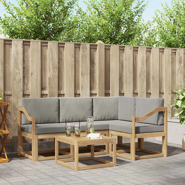 vidaXL Outdoor-Sofagarnitur 5 Stk. Weiß und Hellgrau Polyester 3387610 – Bild 1