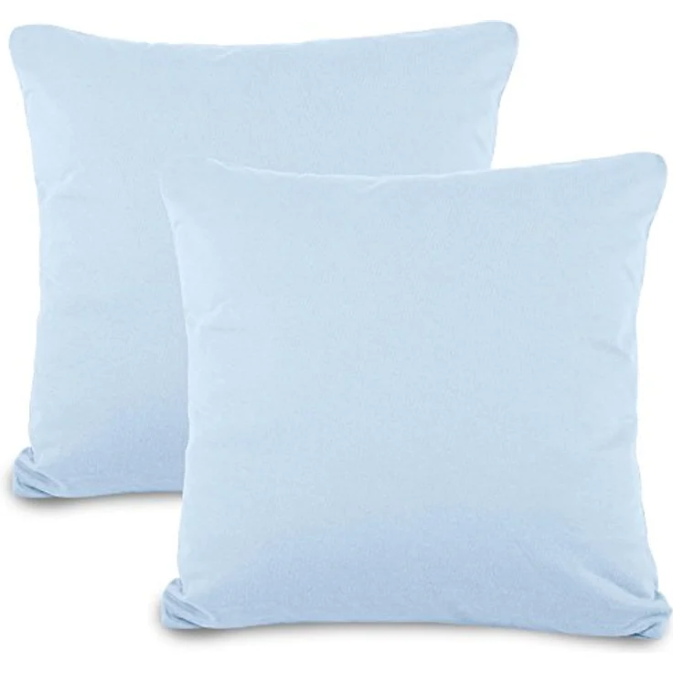 aqua-textil Classic Line Baumwoll Kissenbezug 2er-Set 80 x 80 cm Aqua blau Kissen Bezug Reißverschluss Jersey Kissenhülle – Bild 2