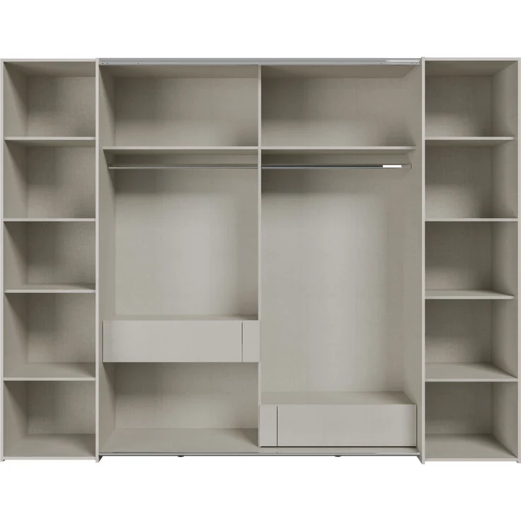 Dreh-/Schwebetürenschrank >NARAGO< 2 Innenschübe, sandfarbig - 270,3x210,5x61,2cm (BxHxT) – Bild 4
