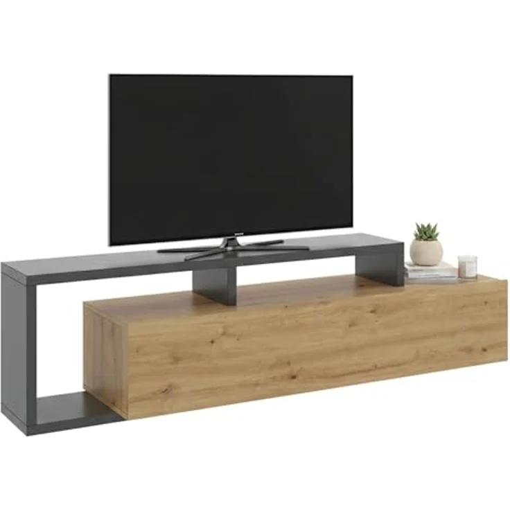 Dmora - TV-Ständer Maiella, niedriges Sideboard für Wohnzimmer, Sideboard für Wohnzimmer für Fernseher, 165 x 40 x 47 cm, Eiche Nodes und Anthrazit – Bild 2