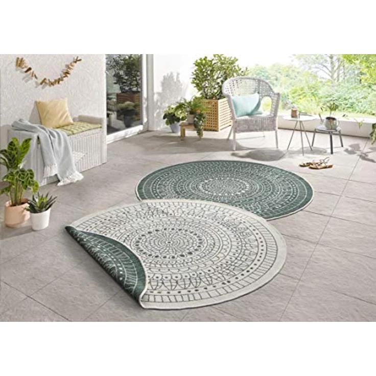 HANSE Home Teppich Porto Wendeteppich, rund, Höhe: 5 mm, In-& Outdoor, Wetterfest, Balkon, Garten, Wohnzimmer, Wasserfest – Bild 2
