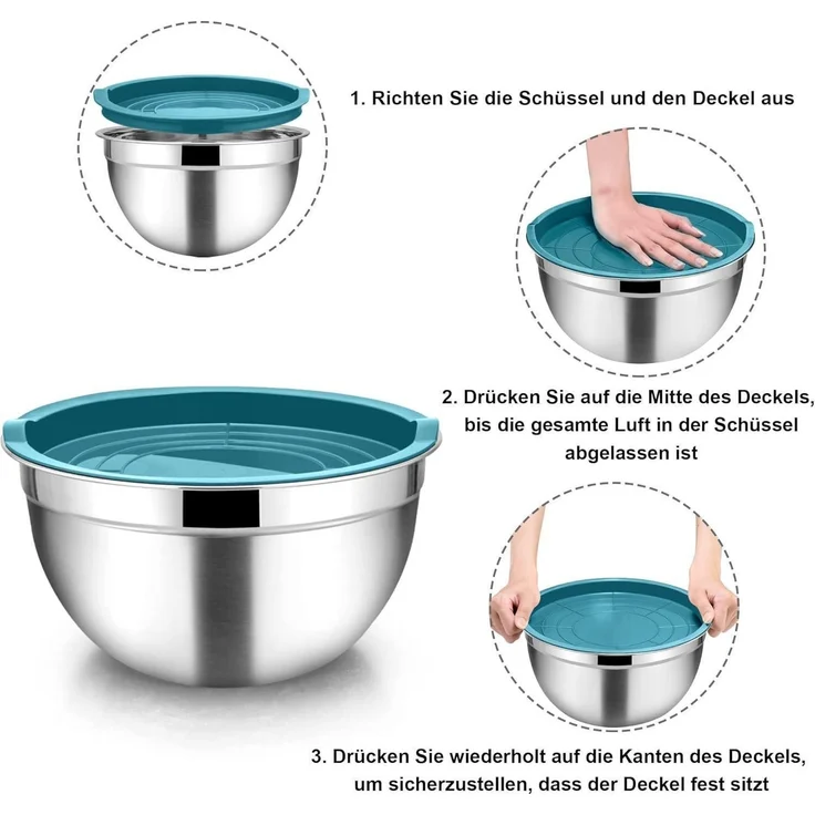 Homikit Rührschüssel Set 5-teilig Edelstahl Blau Schüssel mit Deckel – Bild 2