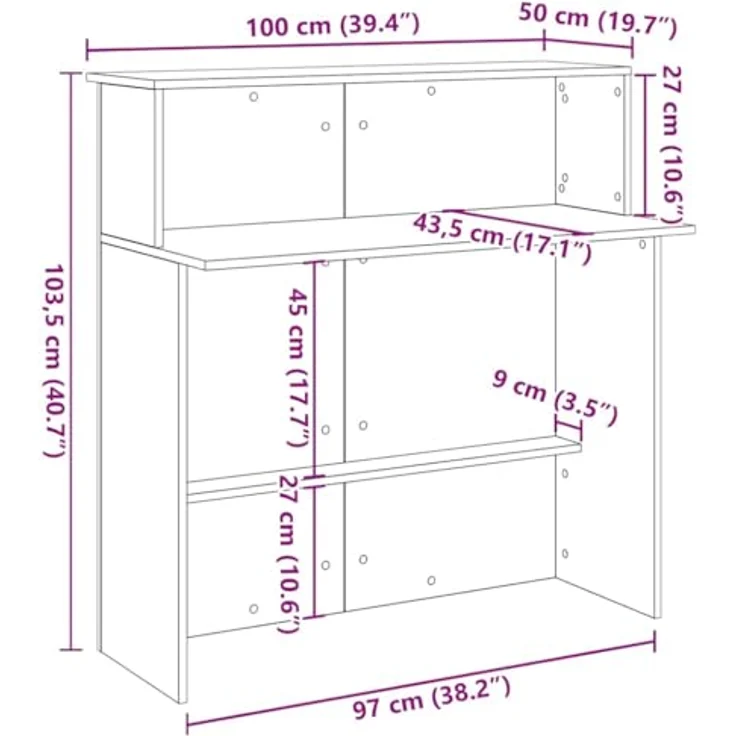 vidaXL Empfangstheke Artisan-Eiche 100x50x103,5 cm Holzwerkstoff 859032 – Bild 4