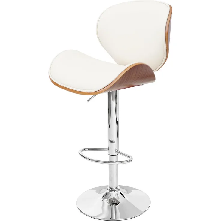 MCW Barhocker, höhenverstellbar, 360° drehbar, Textilpolsterung in Weiß-Braun, 49x116x47 cm, Esszimmer Barmöbel