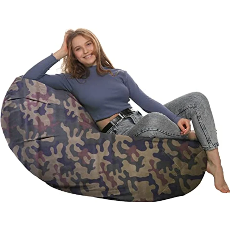 HomeIdeal - Sitzsack XXL Bodenkissen für Erwachsene & Kinder - Geeignet für Gaming oder Entspannen - Indoor wie Outdoor da er Wasserfest ist - mit EPS Perlen, Farbe:Camouflage, Größe:XXL – Bild 7