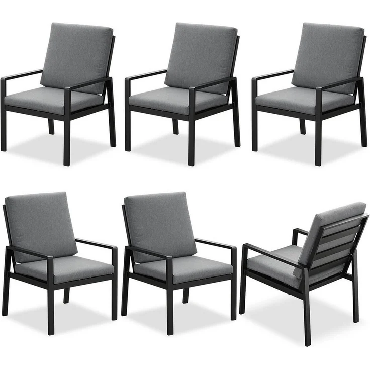 MeXo Gartenlounge-Set Alu Gartenmöbel-Sets Gartenstuhl, (6-tlg, 6 Esszimmerstühle, 60x 68x 85 cm, 12 Auflagen, bis zu 140 kg belastbar), wetterfest Gartengarnitur Set – Bild 1