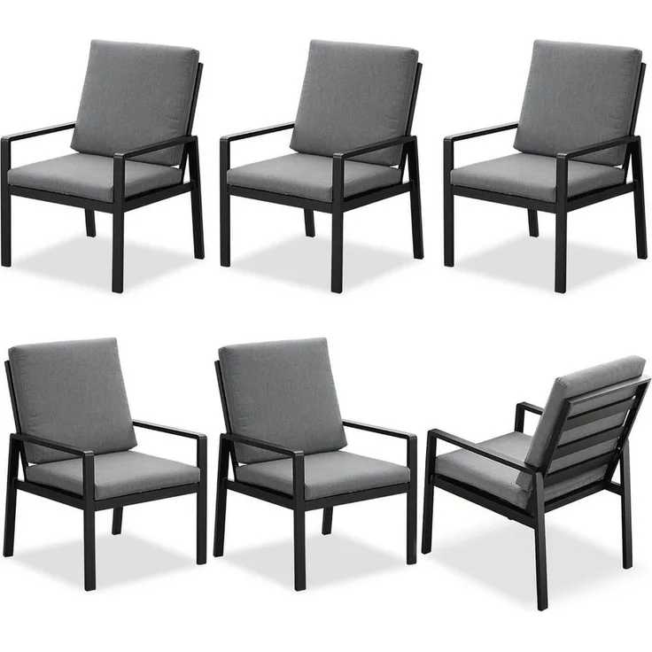 MeXo Gartenlounge-Set Alu Gartenmöbel-Sets Gartenstuhl, (6-tlg, 6 Esszimmerstühle, 60x 68x 85 cm, 12 Auflagen, bis zu 140 kg belastbar), wetterfest Gartengarnitur Set
