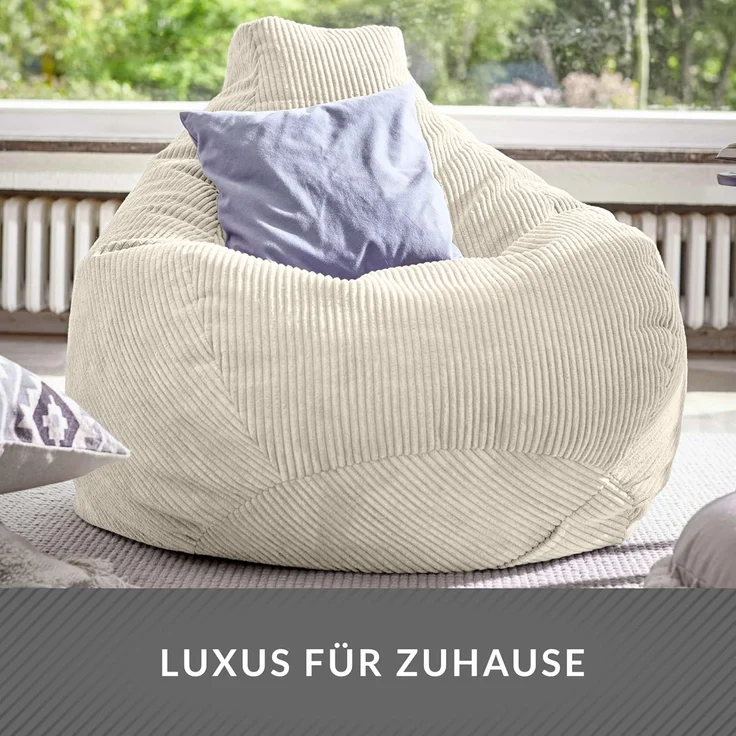 Green Bean® Sitzsack mit Rückenlehne 80x80x90cm - Gaming Chair mit 230L Füllung Cordstoff - Bean Bag Bodenkissen Lounge Sitzhocker Relax-Sessel Gamer Gamingstuhl Beige – Bild 6