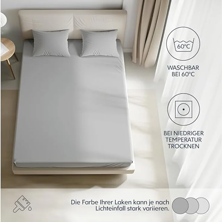 Dreamzie Premium Spannbettlaken 90x200 cm, Spannbetttuch für Dicke Matratzen bis zu 22 cm, Bettlaken 100% Jersey Baumwolle, 150 g/m², Oeko-TEX Zertifiziert - Grau – Bild 6